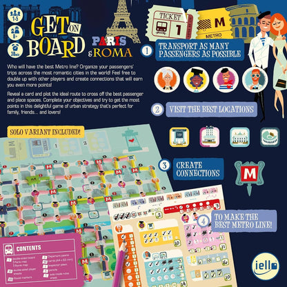 Iello | Get on Board: Paris and Rome | Board Game | Ages 8+ | 1-5 Players | 30 mins Minutes Playing Time