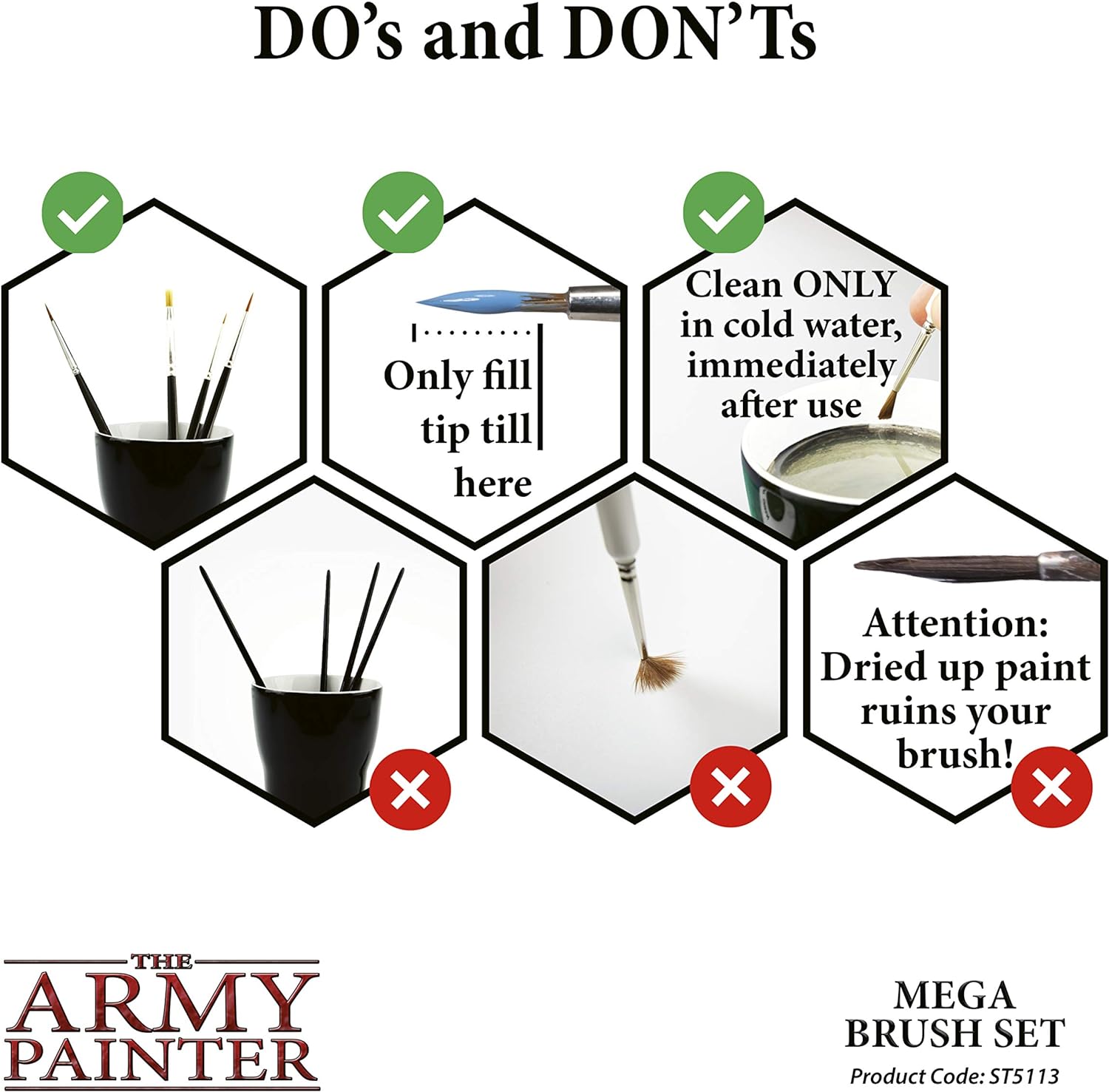 The Army Painter Wargames Mega Brush Set - 10 Miniature Paint Brushes Including Free Masterclass Kolinsky Sable Hair Brush and Detail Paint Brush with Fine Tip - Miniature Painting Kit for Wargamers