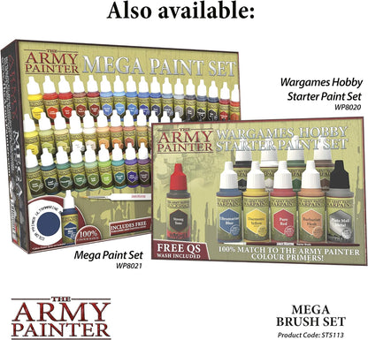 The Army Painter Wargames Mega Brush Set - 10 Miniature Paint Brushes Including Free Masterclass Kolinsky Sable Hair Brush and Detail Paint Brush with Fine Tip - Miniature Painting Kit for Wargamers