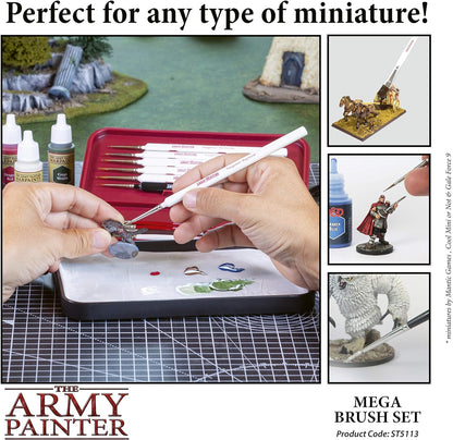 The Army Painter Wargames Mega Brush Set - 10 Miniature Paint Brushes Including Free Masterclass Kolinsky Sable Hair Brush and Detail Paint Brush with Fine Tip - Miniature Painting Kit for Wargamers