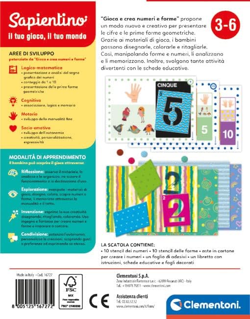 Clementoni Sapientino-Gioca e Crea Stencil e cifre Puzzle da comporre, Gioco educativo per Imparare i Numeri, Bambini 3-6 Anni, Made in Italy, Multicolore, Medio, 16727
