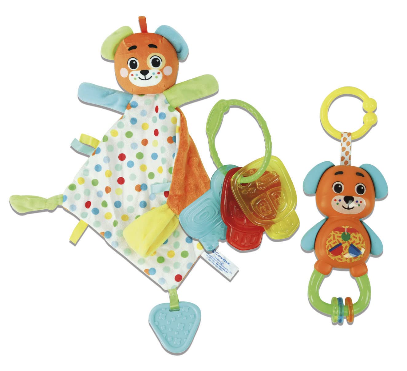 Clementoni- Baby Gift Set: Puppy Doudou, Chewy Keys & Rattle, Sensory Play for Newborns & Infants (0+ Months) Baby Gift Set - Puppy