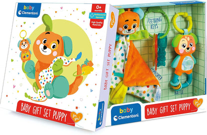 Clementoni- Baby Gift Set: Puppy Doudou, Chewy Keys & Rattle, Sensory Play for Newborns & Infants (0+ Months) Baby Gift Set - Puppy