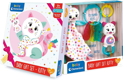 Clementoni Baby Gift Set - Kitty: Soft Rattle, Teething Keys & Cuddle Blanket (0+ Months