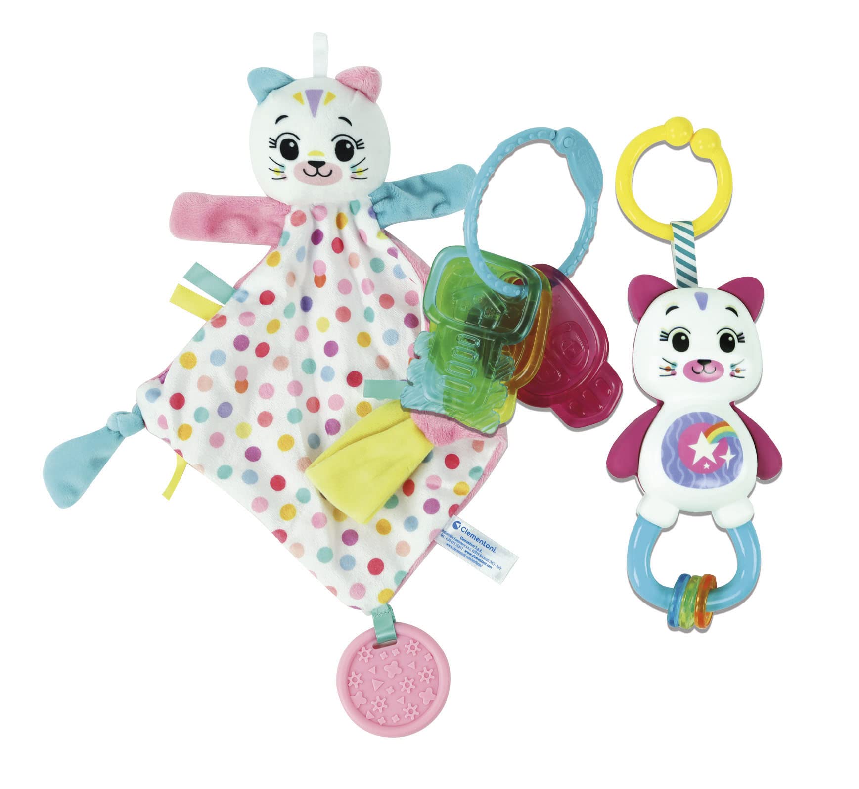 Clementoni Baby Gift Set - Kitty: Soft Rattle, Teething Keys & Cuddle Blanket (0+ Months