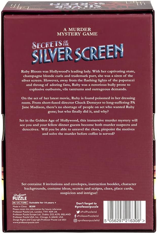 Professor PUZZLE | Secrets of the Silver Screen - Murder Mystery | Card Game | Ages 14+ | 8+ Players | 90+ Minutes Playing Time