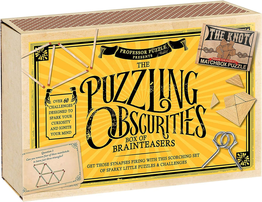 Professor Puzzle, Puzzling Obscurities Box of Brainteasers - 10 Unique Matchbox Puzzles & 50 Unique Brain Teasing Challenges