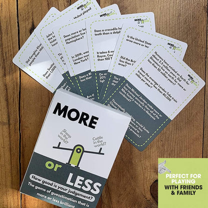 More or Less Original Edition Card Game - How Good Is Your Judgement? 2 Players + | Fun Family Party Games for Adults &Kids Birthday, Travel, Gift for Boys and Girls First Edition