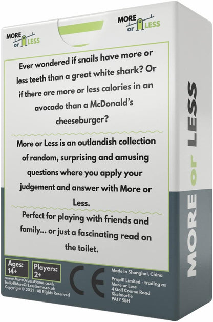 More or Less Original Edition Card Game - How Good Is Your Judgement? 2 Players + | Fun Family Party Games for Adults &Kids Birthday, Travel, Gift for Boys and Girls First Edition