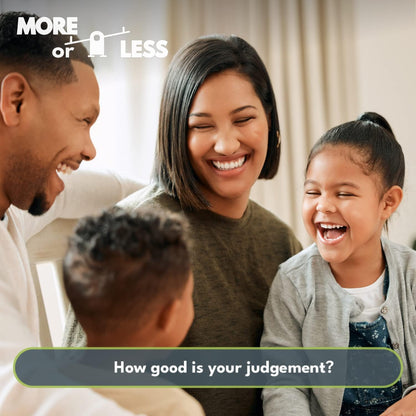 More or Less Original Edition Card Game - How Good Is Your Judgement? 2 Players + | Fun Family Party Games for Adults &Kids Birthday, Travel, Gift for Boys and Girls First Edition