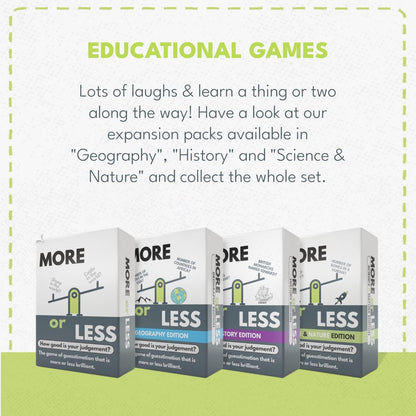 More or Less Original Edition Card Game - How Good Is Your Judgement? 2 Players + | Fun Family Party Games for Adults &Kids Birthday, Travel, Gift for Boys and Girls First Edition