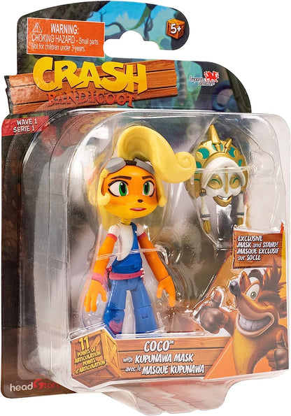 BANDAI Crash Bandicoot Action Figures Coco Bandicoot With Mask | 11cm Coco Bandicoot Toy With Mask And Stand Accessories | Collectable Figures As Merchandise And Video Game Gifts,Blue,white