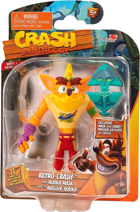 BANDAI Crash Bandicoot - Figuras de acción Retro con máscara | Juguete Retro de 11 cm con máscara y Accesorios de Soporte | Verde, Morado, Rojo