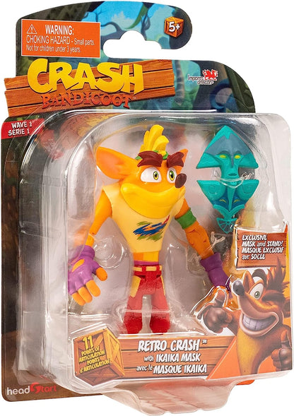 BANDAI Crash Bandicoot - Figuras de acción Retro con máscara | Juguete Retro de 11 cm con máscara y Accesorios de Soporte | Verde, Morado, Rojo