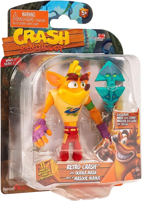BANDAI Crash Bandicoot - Figuras de acción Retro con máscara | Juguete Retro de 11 cm con máscara y Accesorios de Soporte | Verde, Morado, Rojo