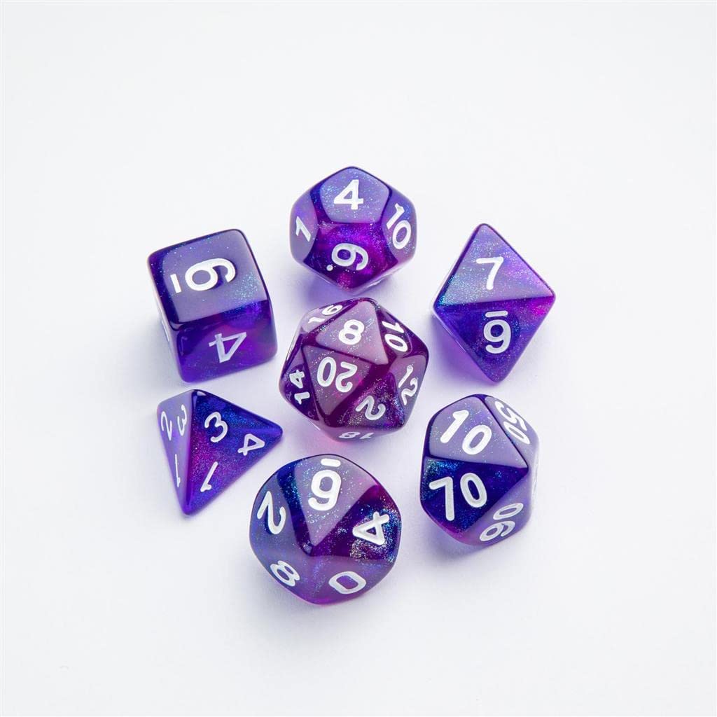 Galaxy Series Nebula RPG Dice Set | Set of 7 Dice in a Variety of Sizes Designed for Roleplaying Games | Premium Quality Resin Dice | Cosmic Glittering Design | Blue and Purple | Made by Gamegenic