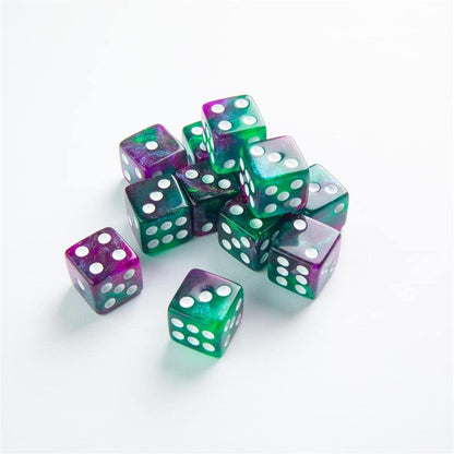 Galaxy Series Aurora D6 Dice Set | Set of 12 Six-Sided Dice | Premium Quality Resin Dice for Dice Games, Board Games and Card Games | Cosmic Glittering Design | Green and Purple | Made by Gamegenic
