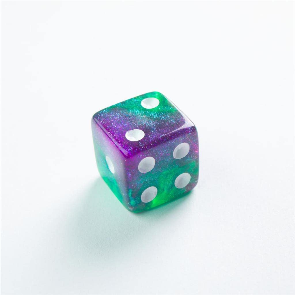 Galaxy Series Aurora D6 Dice Set | Set of 12 Six-Sided Dice | Premium Quality Resin Dice for Dice Games, Board Games and Card Games | Cosmic Glittering Design | Green and Purple | Made by Gamegenic