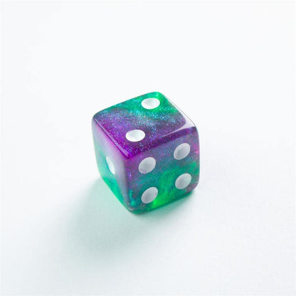 Galaxy Series Aurora D6 Dice Set | Set of 12 Six-Sided Dice | Premium Quality Resin Dice for Dice Games, Board Games and Card Games | Cosmic Glittering Design | Green and Purple | Made by Gamegenic