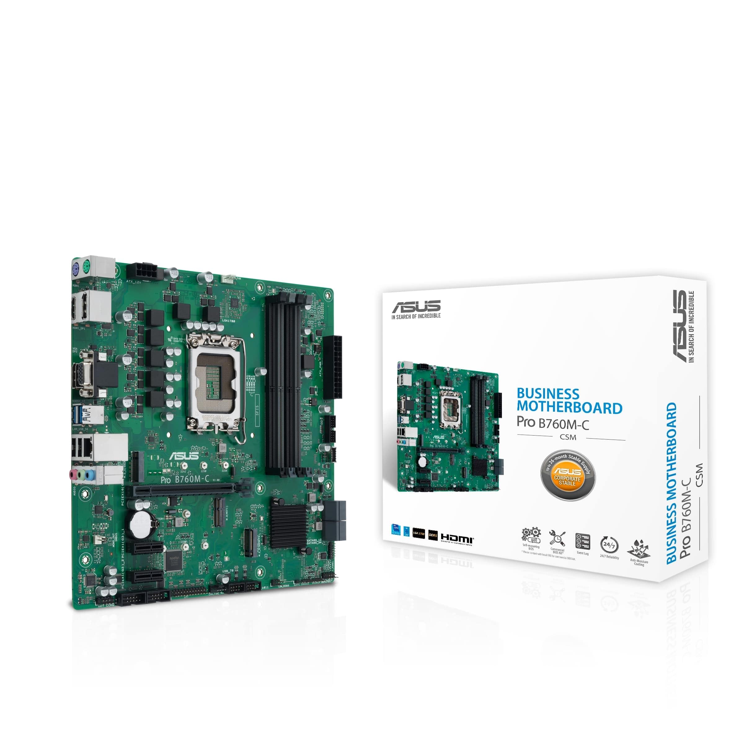 ASUS PRO B760M-C CSM Business Mainboard Sockel Intel LGA 1700 (mATX, CSM, Control Center Express, COM Debug Header, DDR5, PCIe 4.0, Q-LED Core