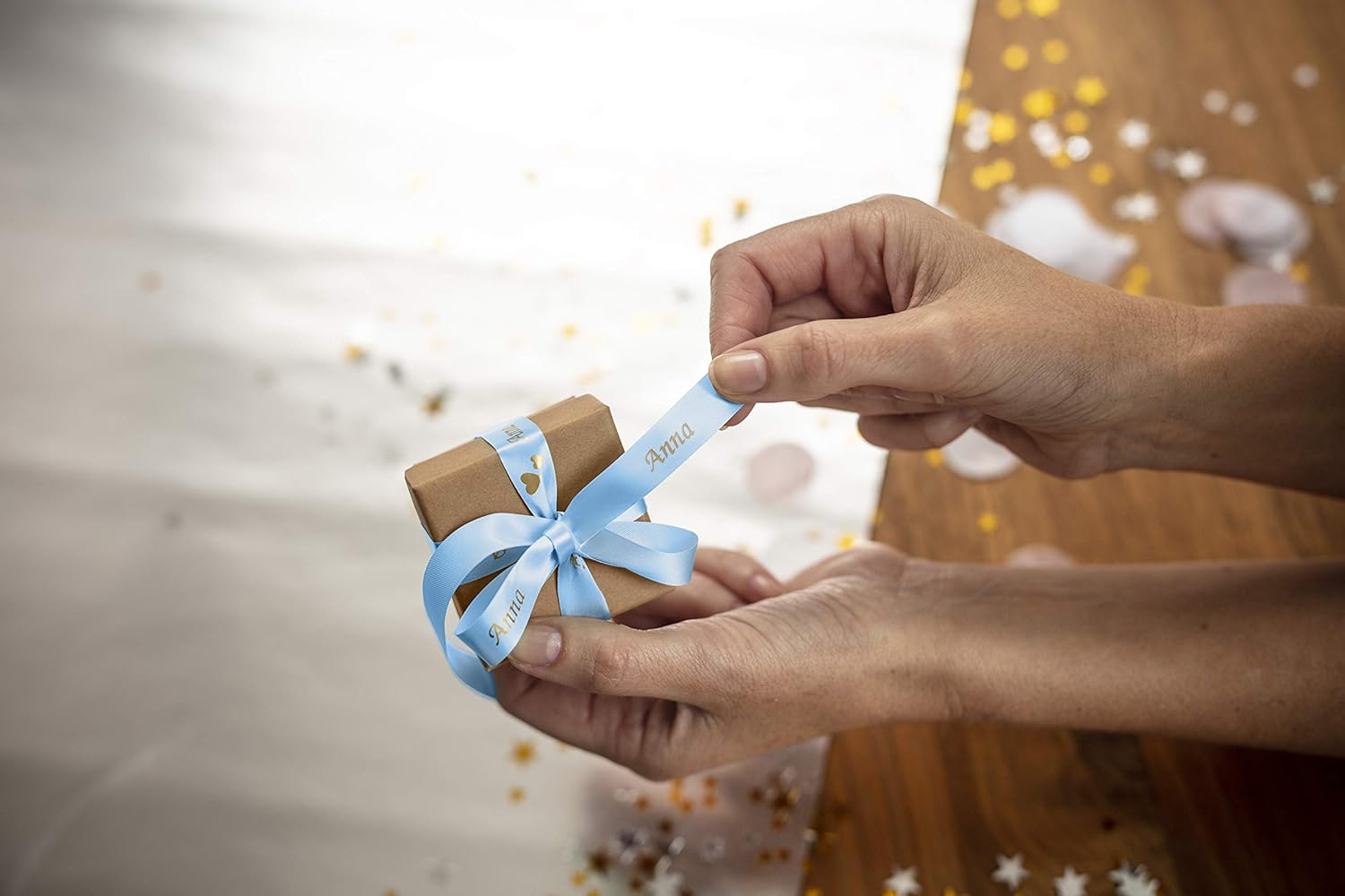 Brother TZe-RL34 Labelling Tape Cassette, Gold on Light Blue, 12mm (W) x 4M (L), Ribbon Tape, Brother Genuine Supplies