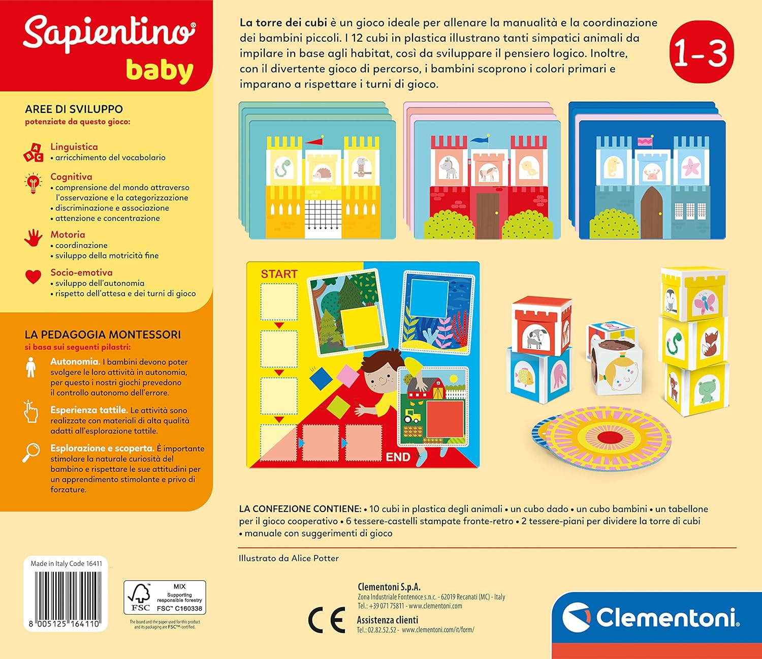 Clementoni - Sapientino Baby Tower of Cubes-Educational Game 1 Year (English Version), Montessori Games, Made in Italy, Multicolor, 16411