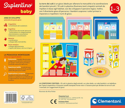 Clementoni - Sapientino Baby Tower of Cubes-Educational Game 1 Year (English Version), Montessori Games, Made in Italy, Multicolor, 16411