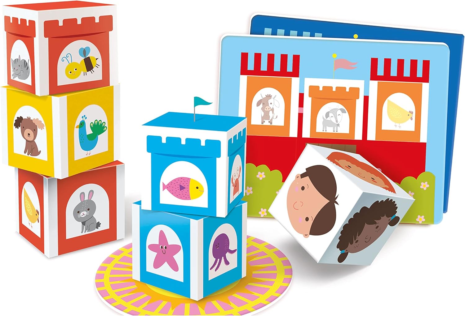 Clementoni - Sapientino Baby Tower of Cubes-Educational Game 1 Year (English Version), Montessori Games, Made in Italy, Multicolor, 16411