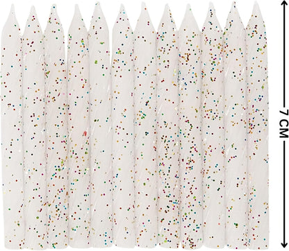 Unique Party 19974-White & Glitter Spiral Birthday Candles, Pack of 24, White