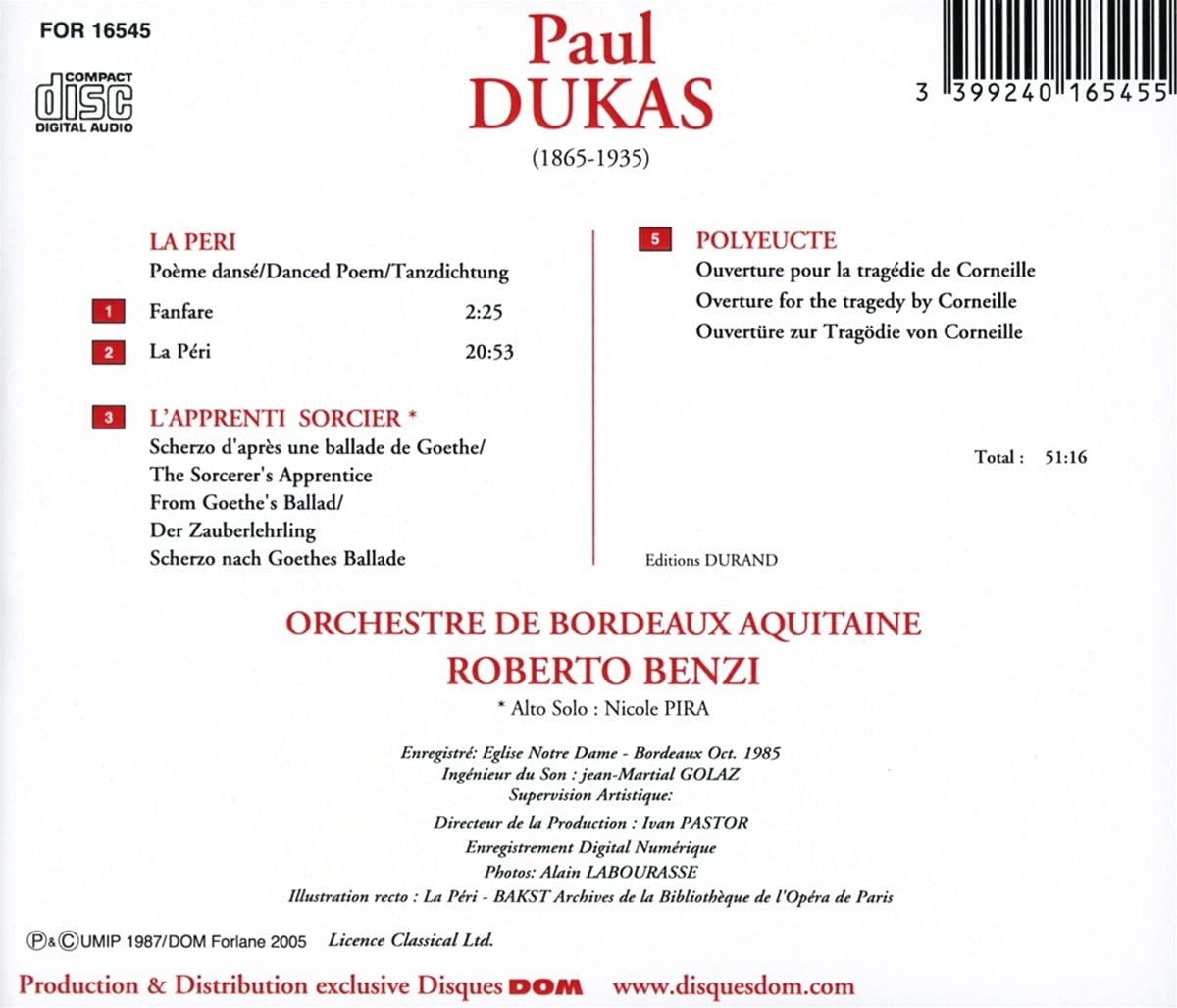 Dukas: La Peri / L'Apprenti Sorcier / Polyeucte