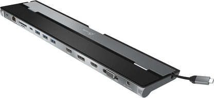 j5create USB C-dockingstation - ondersteunt tot 3 beeldschermen tegelijkertijd | HDMI, DisplayPort, VGA, 100 W PD snel opladen, Gigabit Ethernet | Wordt geleverd met type C-kabelcompartiment (JCD543