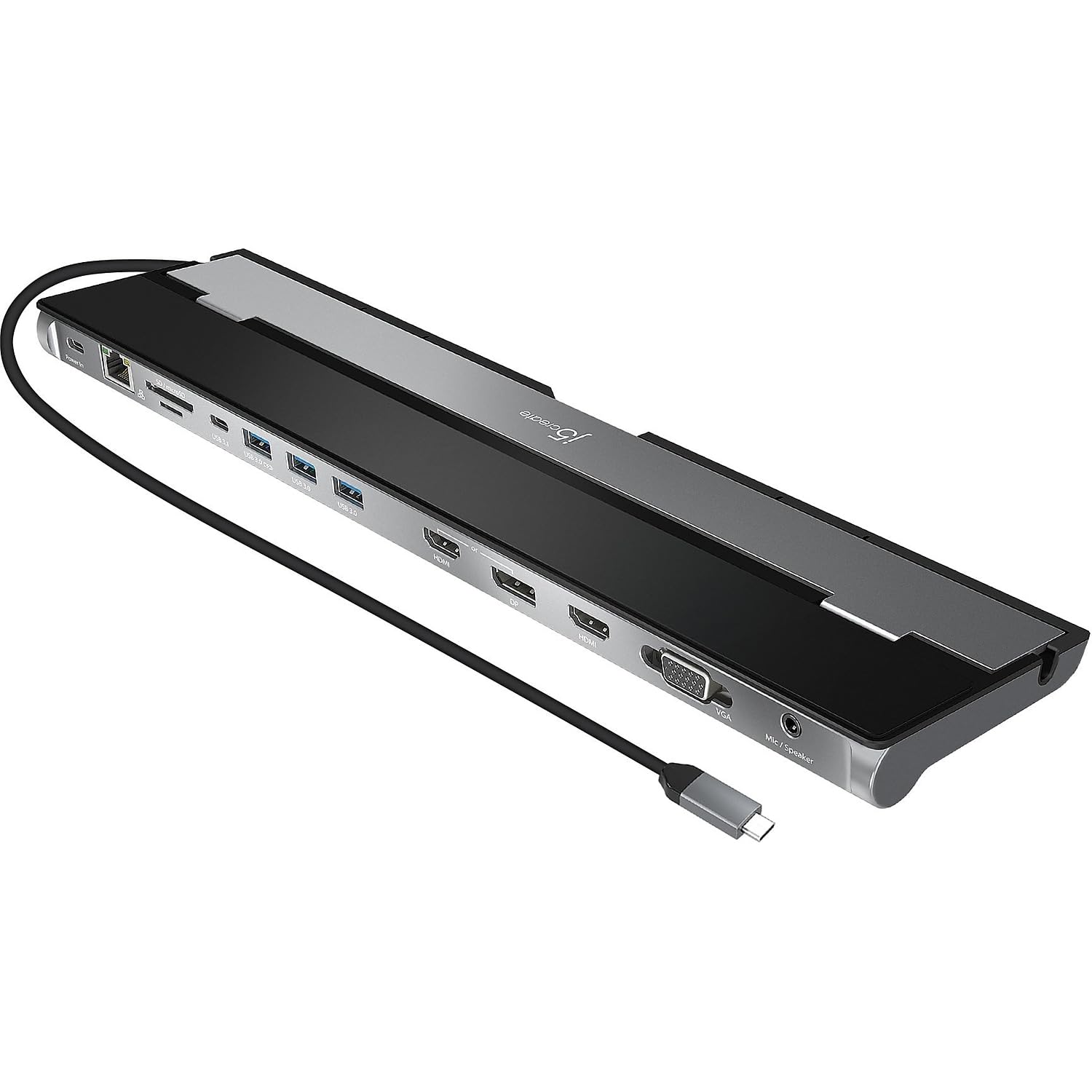 j5create USB C-dockingstation - ondersteunt tot 3 beeldschermen tegelijkertijd | HDMI, DisplayPort, VGA, 100 W PD snel opladen, Gigabit Ethernet | Wordt geleverd met type C-kabelcompartiment (JCD543