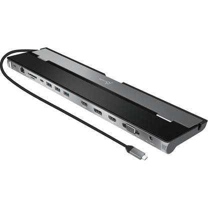 j5create USB C-dockingstation - ondersteunt tot 3 beeldschermen tegelijkertijd | HDMI, DisplayPort, VGA, 100 W PD snel opladen, Gigabit Ethernet | Wordt geleverd met type C-kabelcompartiment (JCD543