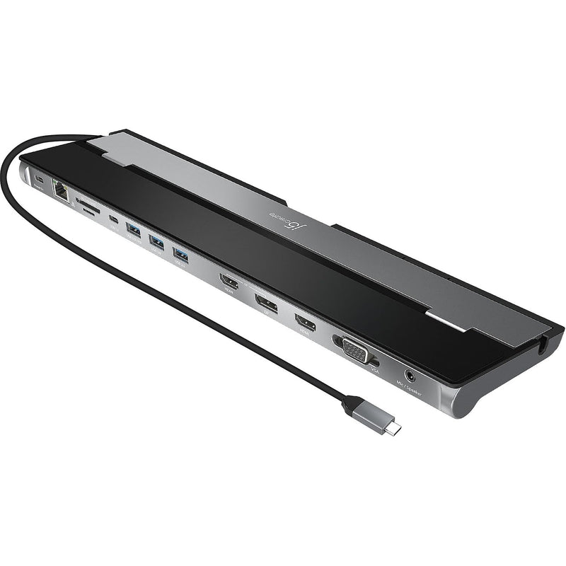 j5create USB C-dockingstation - ondersteunt tot 3 beeldschermen tegelijkertijd | HDMI, DisplayPort, VGA, 100 W PD snel opladen, Gigabit Ethernet | Wordt geleverd met type C-kabelcompartiment (JCD543
