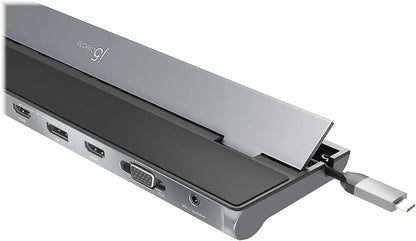 j5create USB C-dockingstation - ondersteunt tot 3 beeldschermen tegelijkertijd | HDMI, DisplayPort, VGA, 100 W PD snel opladen, Gigabit Ethernet | Wordt geleverd met type C-kabelcompartiment (JCD543