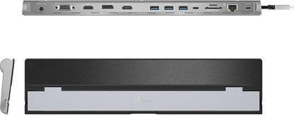 j5create USB C-dockingstation - ondersteunt tot 3 beeldschermen tegelijkertijd | HDMI, DisplayPort, VGA, 100 W PD snel opladen, Gigabit Ethernet | Wordt geleverd met type C-kabelcompartiment (JCD543