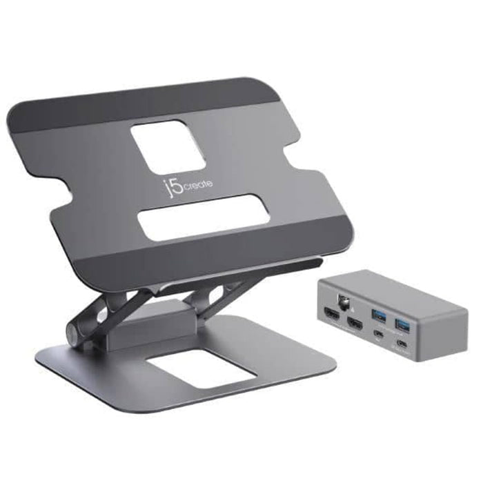 J5create JTS427 Multi-Angle Dual 4K HDMI Docking Laptop Stand with USB-C 100W PD Pass Through (USB-C Dock w/ 4K HDMI, 2 x USB-A, USB-C Host, USB-C PD
