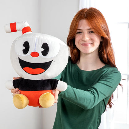 Tomy T12873_BASE Club Mocchi-Cuphead Mega 15-Inch Plush, Cuddly Toy for Boys and Girls Aged 3+, White and Red