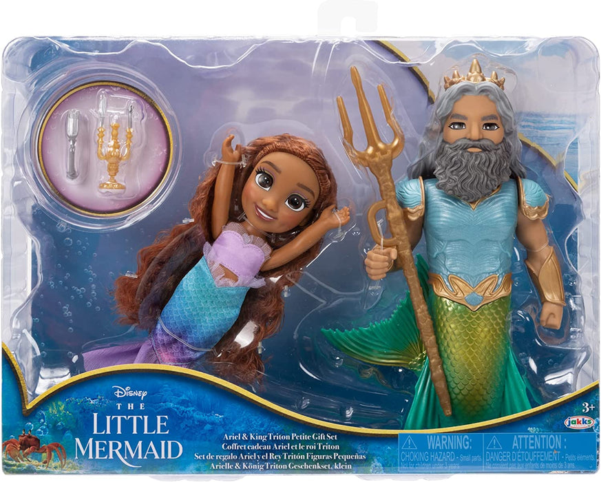 Disney The Little Mermaid Ariel Doll and King Triton Petite Gift Set, 6 Inches Tall with Dinglehopper, Candelabra and King Triton’s Trident Accessory Toys