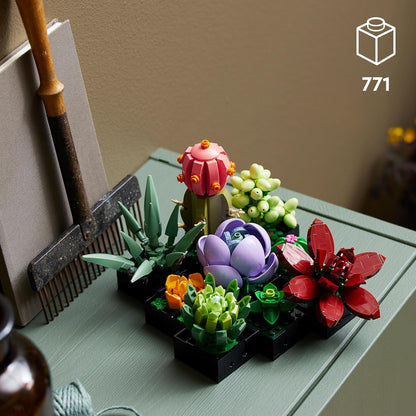 LEGO 10309 Icons Succulents Artificial Plants Set for Adults, Home Décor, Creative Hobby, Gift Idea for Her & Him, Botanical Collection (Build 9 Small Plants), Flower Bouquet Kit Succulent Single