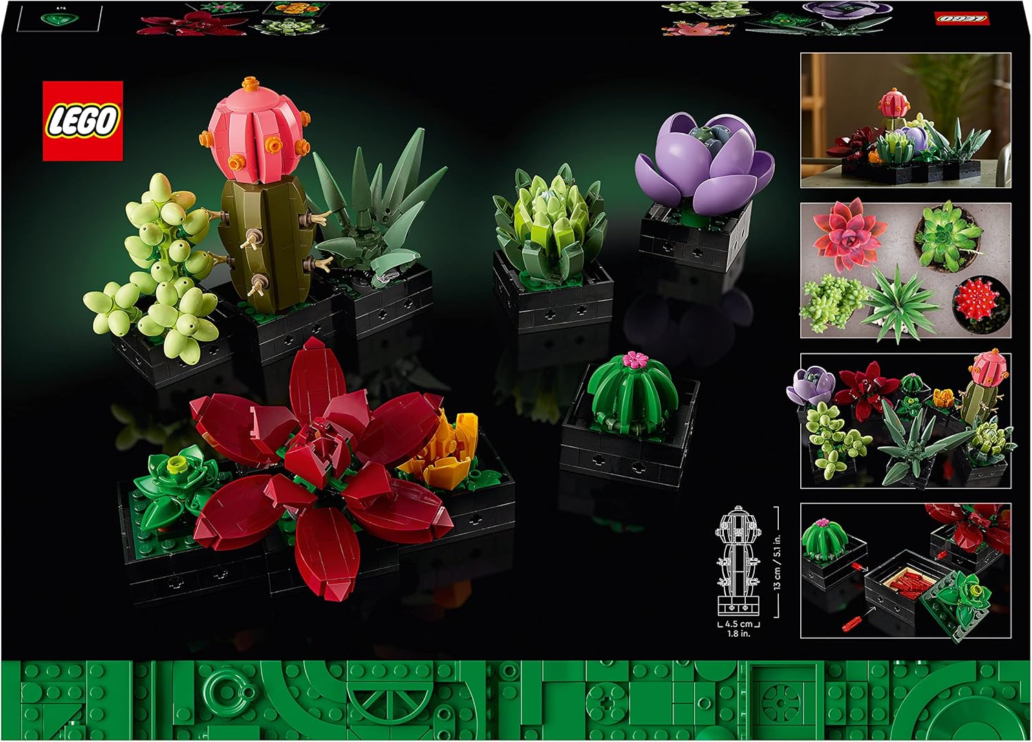 LEGO 10309 Icons Succulents Artificial Plants Set for Adults, Home Décor, Creative Hobby, Gift Idea for Her & Him, Botanical Collection (Build 9 Small Plants), Flower Bouquet Kit Succulent Single