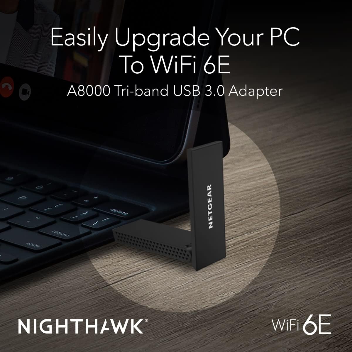 NETGEAR Nighthawk WiFi 6E USB 3.0 WiFi Adapter (A8000) - WiFi 6 Dongle For PC - AXE3000 Tri-band Wireless Gigabit Speed (Up to 3 Gbps) - New 6 GHz Band - For Windows PC