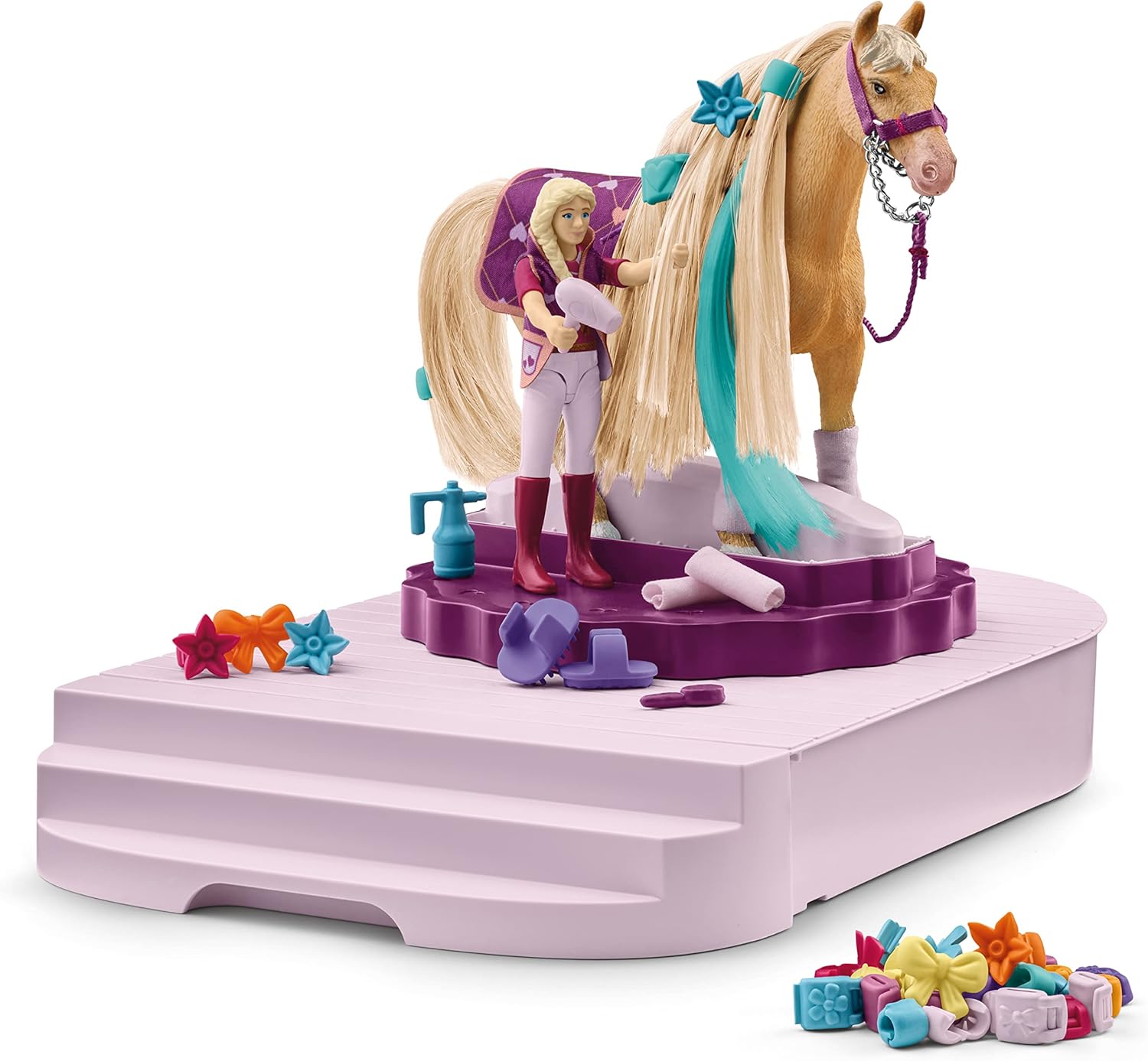 schleich Horse Club 42617 Sofia's Beauties Grooming Station Horse and Figurine - 54pc Horse Playset Grooming and Accessory Storage with Sofia Doll - Toys for Girls and Boys, Kids Ages 4+