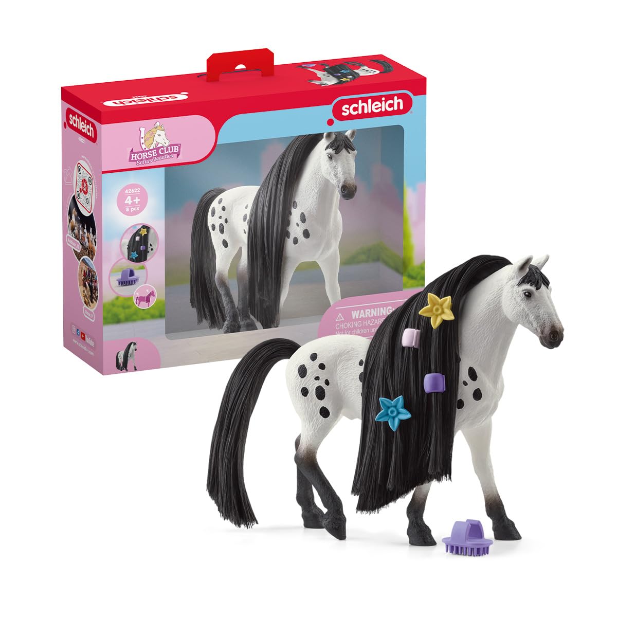 schleich Horse Club 42622 Sofia's Beauties Knabstrupper Stallion Beauty Horse with Brushable Hair - 8pc Styling Figurine and Playset Accessories - Perfect Horse Toys Gift for Boys, Girls, Kids Ages 4+
