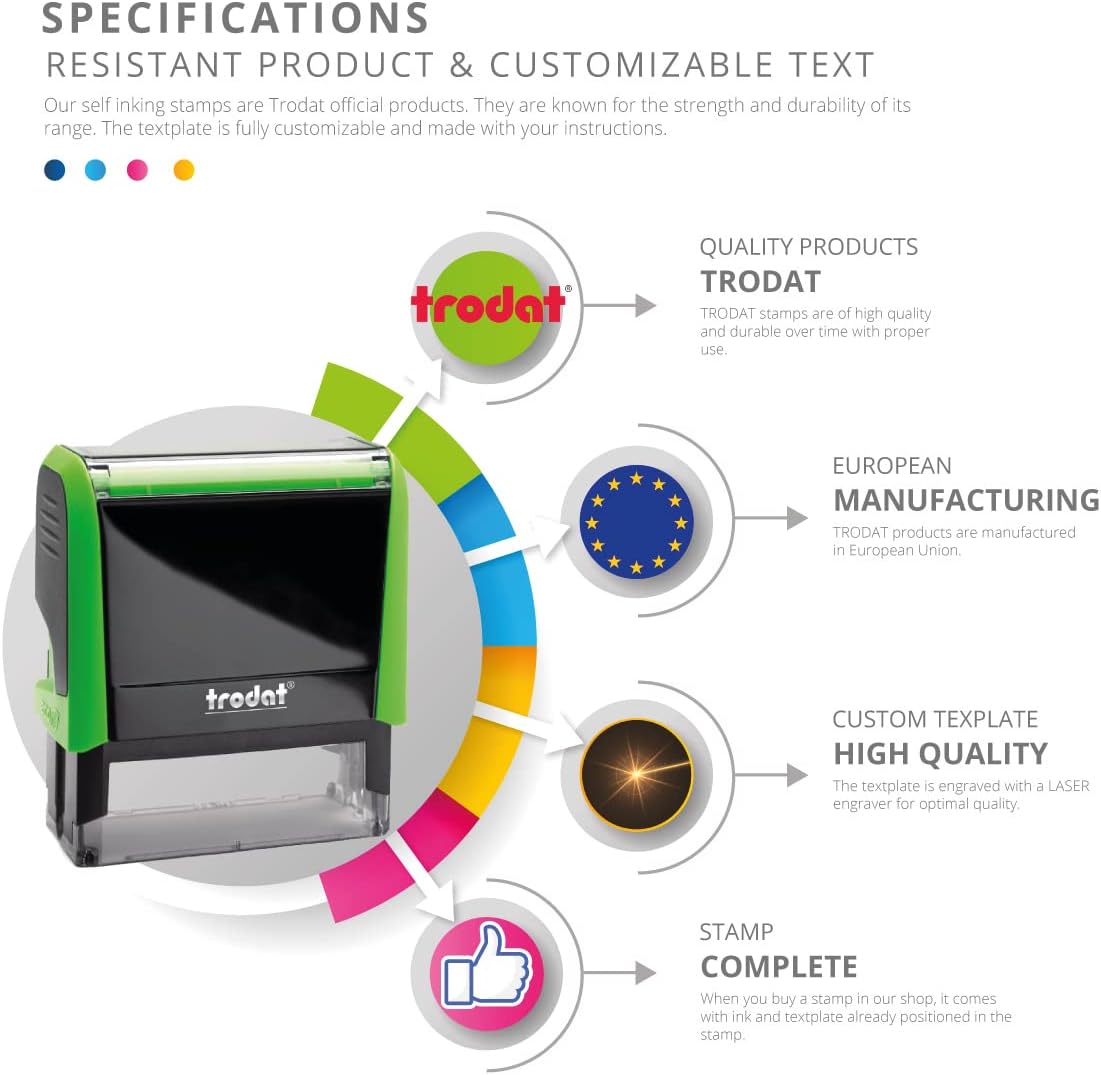 Trodat Printy 4913 -Self Inking Stamp - Customizable Stamp - 5 lines - Textplate Dimensions 58 x 22 mm - 10 Colours Available (Rouge – Red