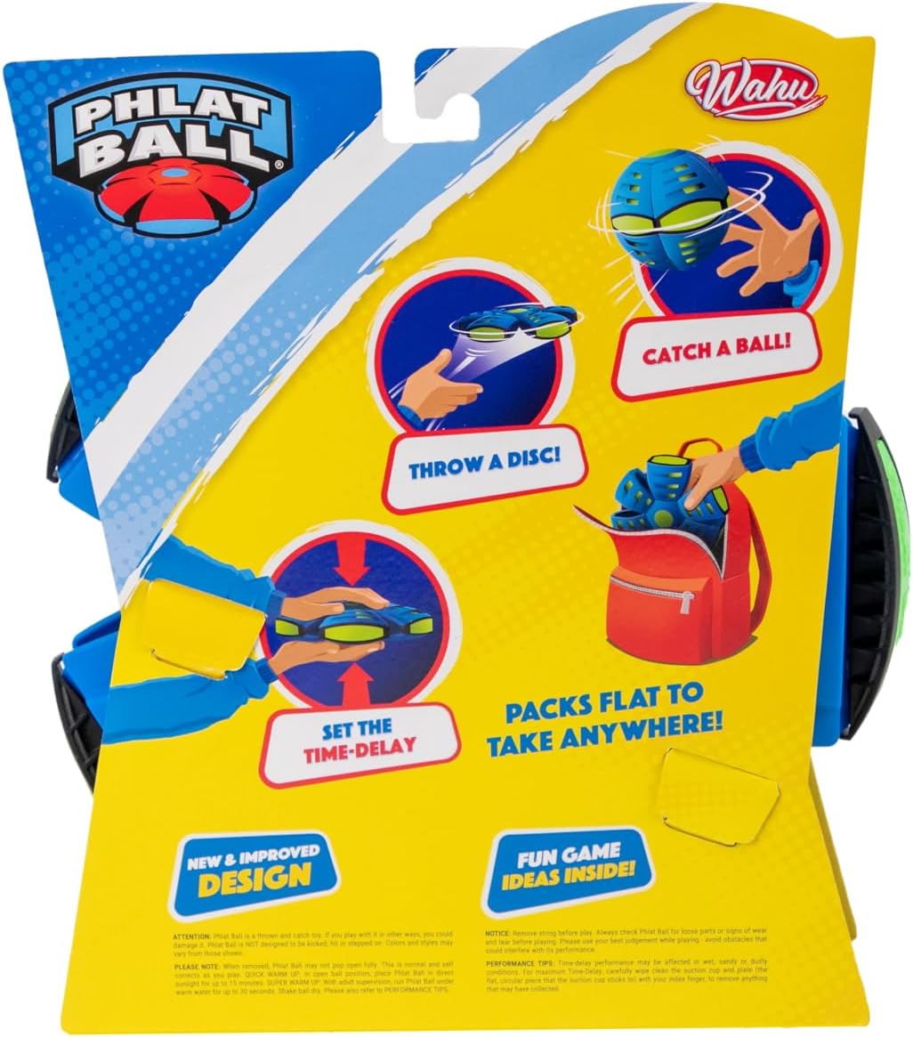 Wahu Phlat Ball Classic Blau, Transformierbare Wurfscheibe, Outdoor-Spiele für Kinder ab 5 Jahren, Innovative Kugel 15,7 cm, Frisbee 22,9 cm, Outdoor-Spiel für 2 Spieler und mehr
