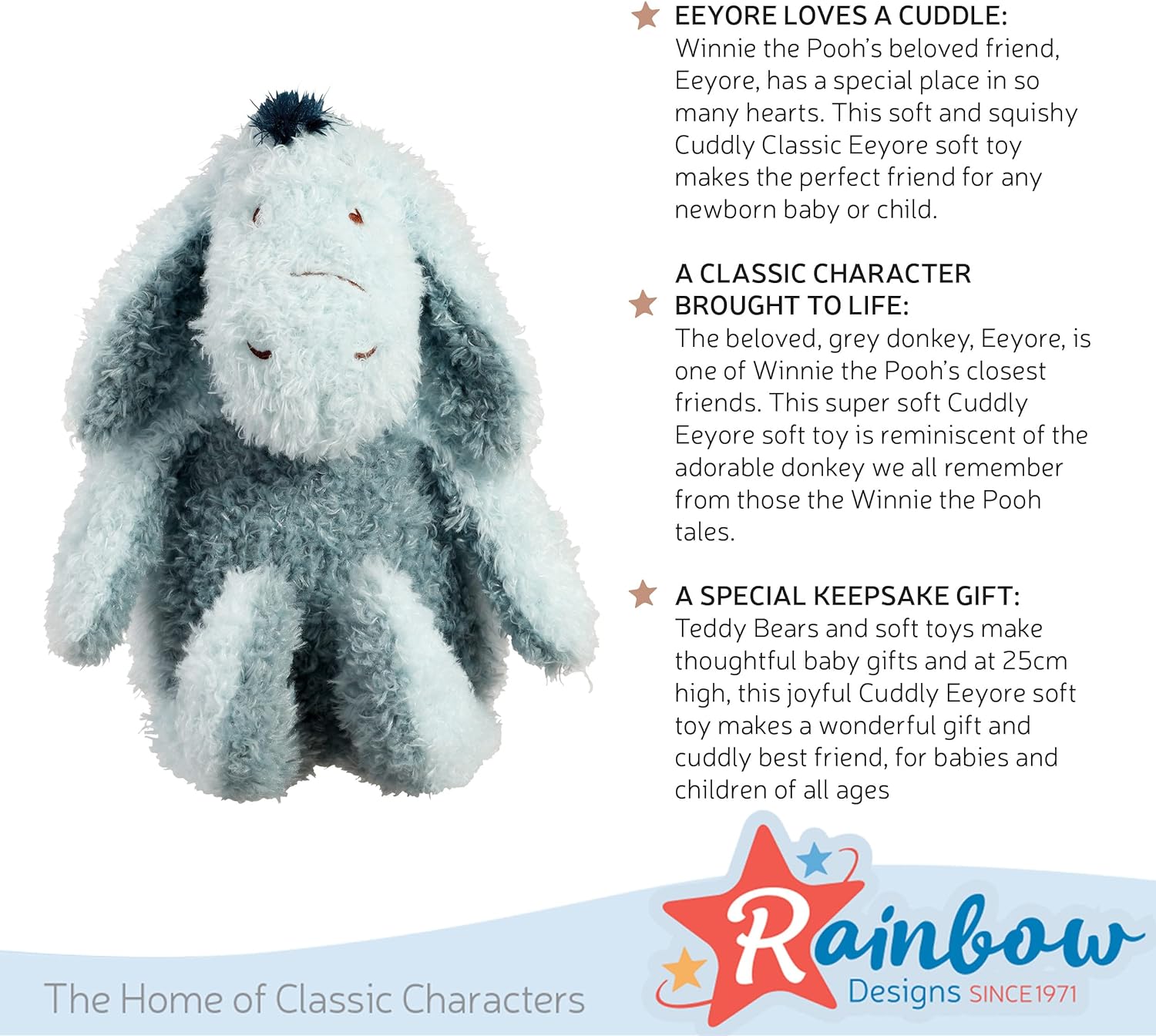 Rainbow Designs Official Winnie the Pooh - Disney Classic Hundred Acre Woods Cuddly Eeyore Soft Toy Ideal For Babies Children And Toddlers