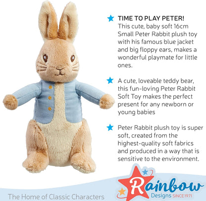 Rainbow Designs Offical Peter Rabbit 16cm Soft Toy - Newborn Baby Gifts - Big Plushies - Stuffed Animal - Beatrix Potter - Cuddly Soft Toy