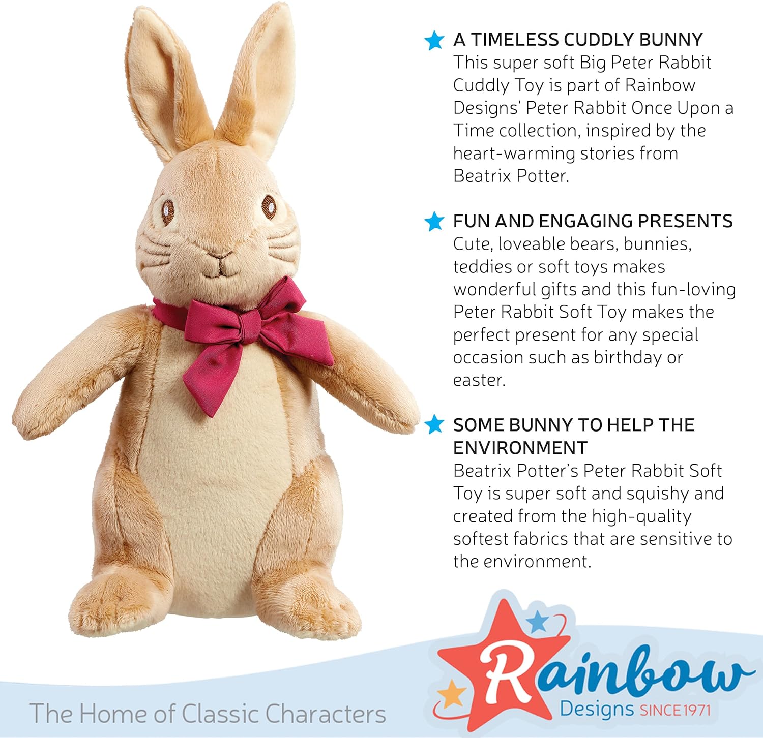 Rainbow Designs Official Peter Rabbit Large 24cm Flopsy Bunny - Newborn Baby Gifts - Big Plushies - Stuffed Animal - Beatrix Potter - Cuddly Soft Toy