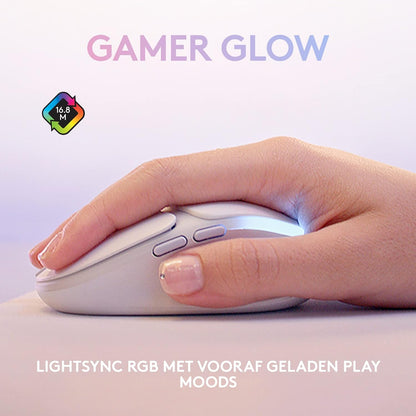 Logitech G G705 Wireless Gaming Mouse, Customisable LIGHTSYNC RGB Lighting, LIGHTSPEED Wireless, Bluetooth Connectivity, Lightweight, PC/Mac/Laptop - White Mist
